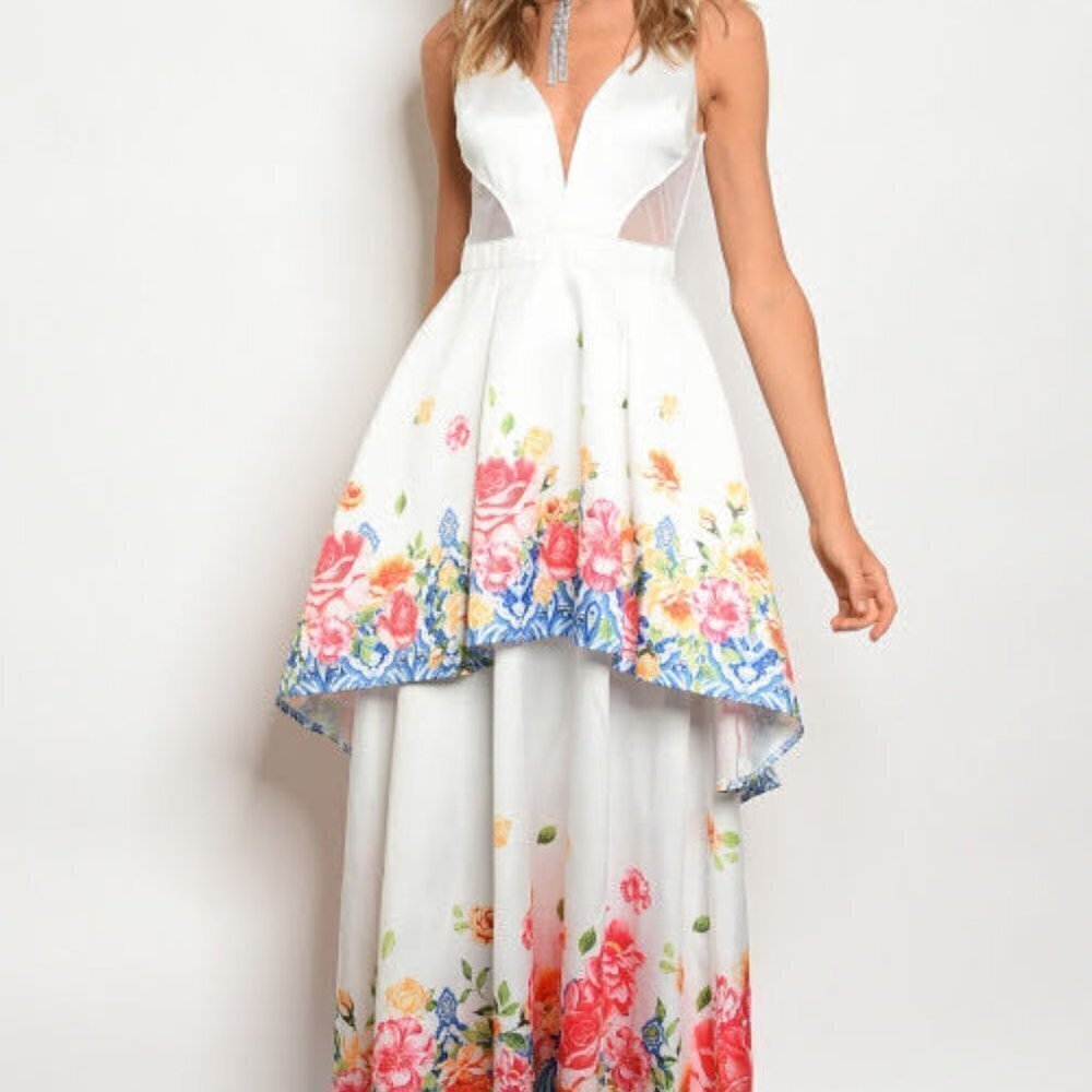 Floral Maxi Dress Party Gown Size L New - Picture 3 of 13